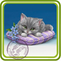Котенок на подушке с цветами - 3D Объемная силиконовая форма для мыла, свечей, гипса, шоколада и пр.