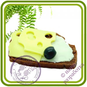 Бутерброд №1 (сыр, оливка, масло, батон) -  3D Авторская силиконовая форма для мыла, свечей, шоколада, гипса и пр.