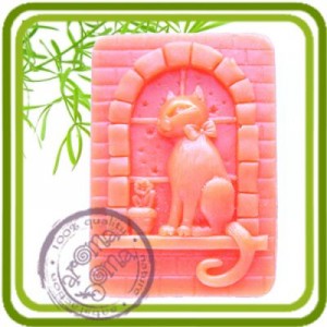 Кошечка на окошке - 2D силиконовая форма для мыла, свечей, шоколада, гипса и пр. 