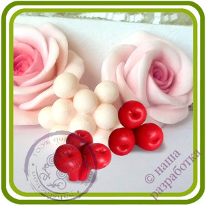Вишня, Черешня Букетная МИНИ (3 ягоды на ножке). Авторская 3D силиконовая форма для мыла, свечей, шоколада, гипса и пр.