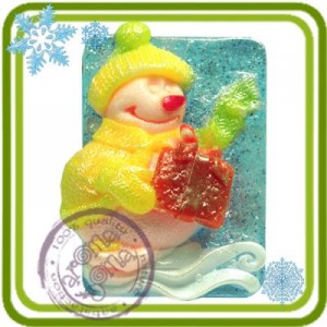 Снеговик с подарком - 2D силиконовая форма для мыла, свечей, гипса, шоколада и пр.