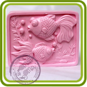 Золотые рыбки (прямоуг) - 2D силиконовая форма для мыла, свечей, шоколада, гипса и пр.