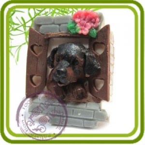 Собака в окошке - 2D Эксклюзивная силиконовая форма для мыла, свечей, шоколада, гипса и пр.