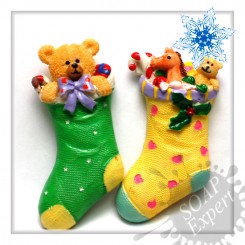Рождественские носочки Мишка и игрушки МИНИ (2 ячейки) - Объемная силиконовая форма для мыла №549 