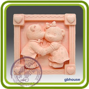 Мишки  и любовь - 2D силиконовая форма для мыла, свечей, шоколада, гипса и пр