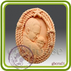 Портрет папы с ребенком №2 (овал) - Объемная силиконовая форма для мыла