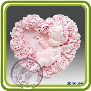 Фея, феечка на сердце из роз - 2D силиконовая форма для мыла, свечей, шоколада, гипса и пр.