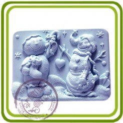 Снеговик и пряничный человечек 2d - Объемная силиконовая форма для мыла