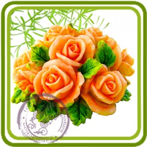 Букет роз с листочками 2,  3D силиконовая форма для мыла, свечей, шоколада, гипса и пр.