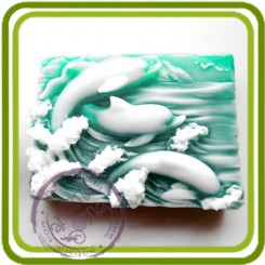 Дельфины на волнах - Объемная силиконовая форма для мыла №52