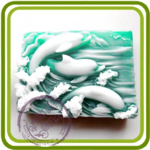 Дельфины на волнах - 2D силиконовая форма для мыла, свечей, шоколада, гипса и пр.