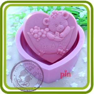 Мишка мальчик в ванне - 2D силиконовая форма для мыла, свечей, шоколада, гипса и пр.