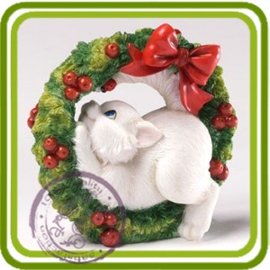 Кот в рождественском венке 1, 3D силиконовая форма для мыла, свечей, шоколада, гипса и пр.