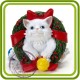 Кот в рождественском венке 2, 3D силиконовая форма для мыла, свечей, шоколада, гипса и пр.