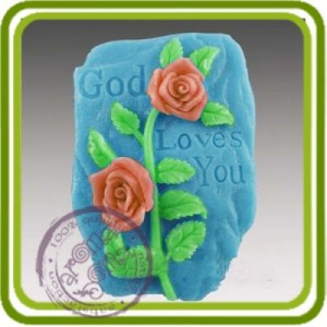 Розы на камне с надписью - 2D силиконовая форма для мыла, свечей, шоколада, гипса и пр.