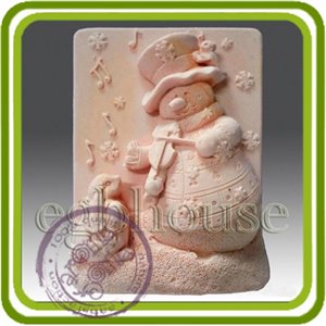 Снеговик скрипач и зайка - 2D силиконовая форма для мыла, свечей, шоколада, гипса и пр.